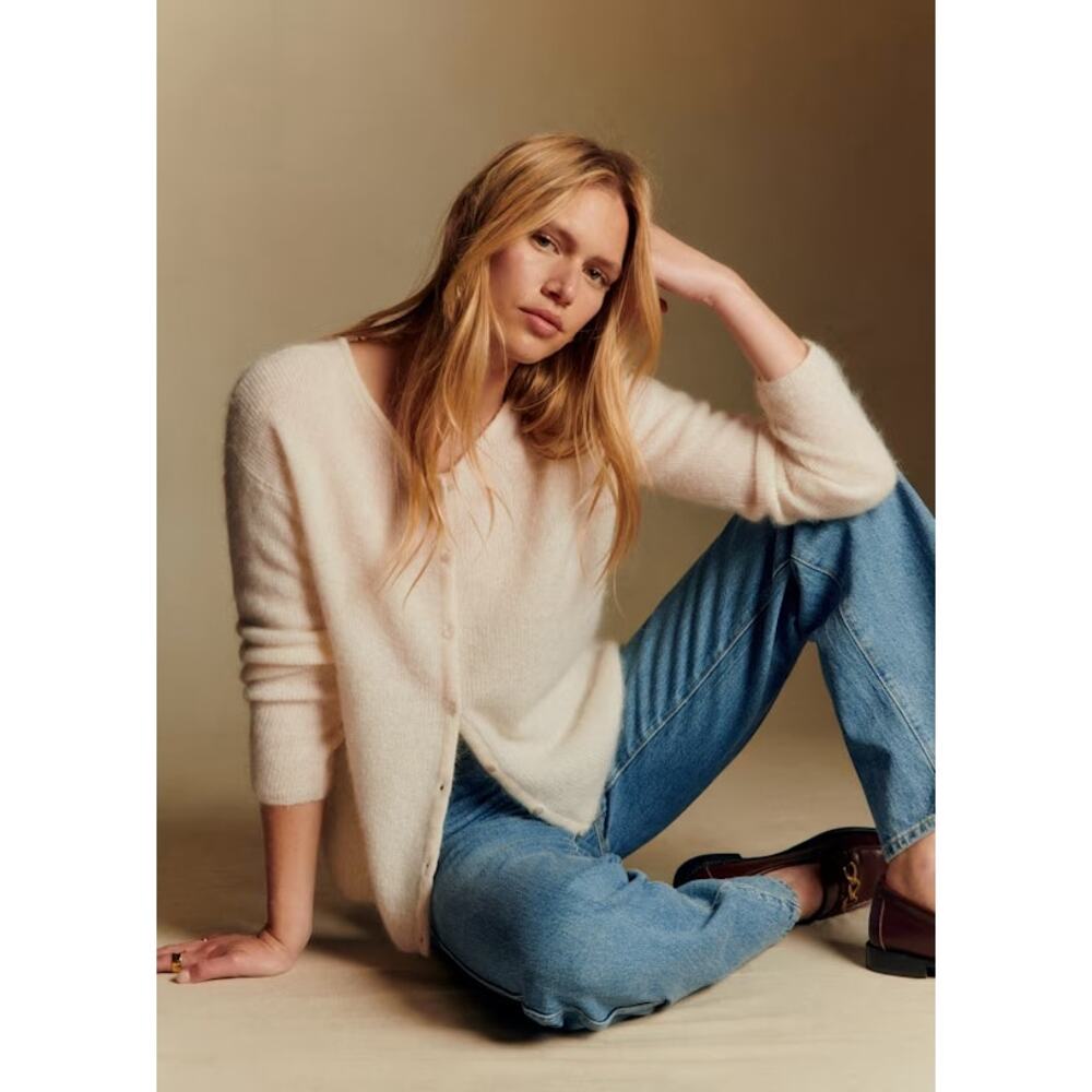 Sezane Gaspard Cardigan Sweater Ecru Mohair Alpaca Blend M - Picture 2 of 10